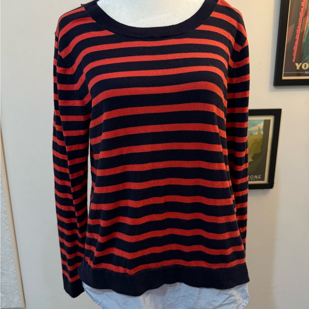 J. Crew Navy and Red Striped lightweight sweater